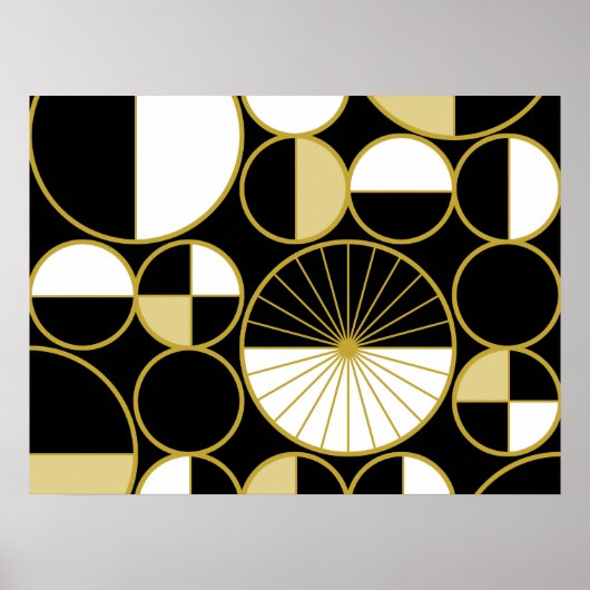 Poster Mi-siècle Cercles modernes Moitié Or Noir (Devant)