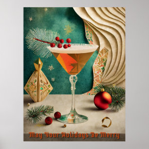 Poster Mi-Siècle Cocktail de Noël Fête Happy Hour