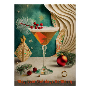 Poster Mi-Siècle Cocktail de Noël Fête Happy Hour