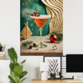 Poster Mi-Siècle Cocktail de Noël Fête Happy Hour (Bureau à domicile)