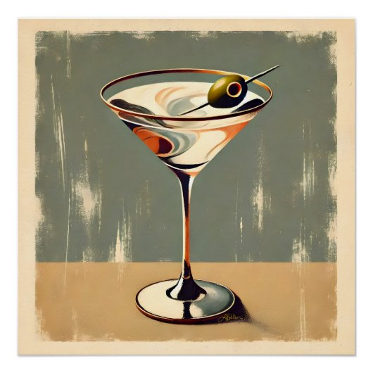 Poster Mi-siècle Moderne 1 Olive Martini Peinture (Devant)