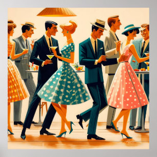 Poster Mi-siècle Moderne Martinis Danser Cocktail Party