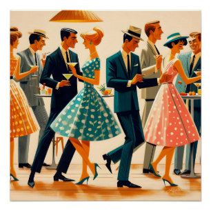 Poster Mi-siècle Moderne Martinis Danser Cocktail Party
