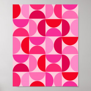 Poster Mi-Siècle Moderne Motif Abstrait Rose Et Rouge