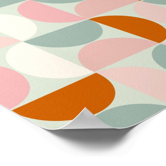 Poster Mi-siècle moderne Sage Vert Blush Orange Motif (Coin)