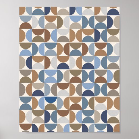 Poster Mi-Siècle Moderne Tons De Terre Motifs Et Bleu (Devant)