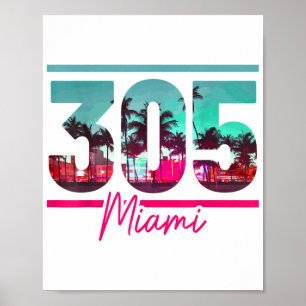Poster Miami 305 Zone Code Floride Palm Trees Vintage Pri