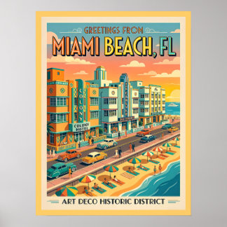 Poster Miami Beach Art Deco District Vintage Style