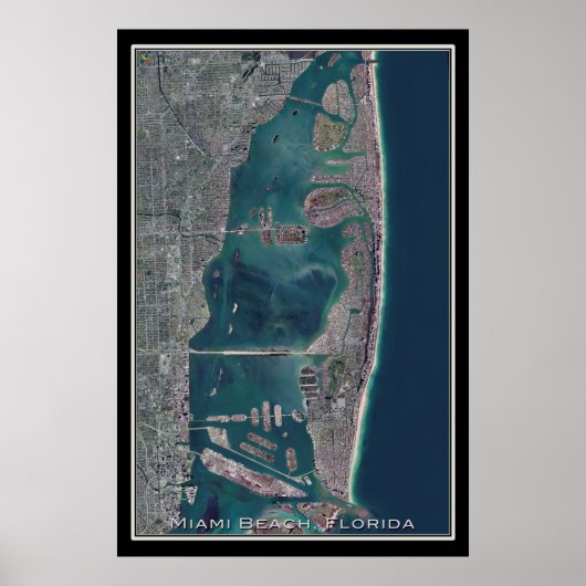 Poster Miami Beach Floride Carte satellite (Devant)