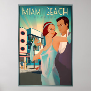 Poster Miami Beach Floride Rétro South Beach Haute Coutur
