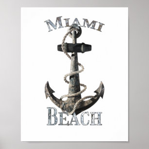 Poster Miami Beach Floride Vacances Ancre nautique Saili
