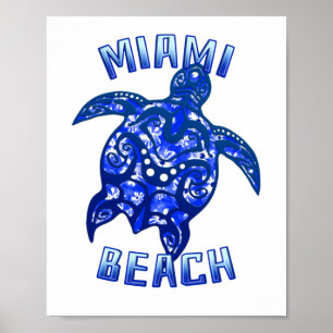 Poster Miami Beach Floride Vacances Tortue Tribale