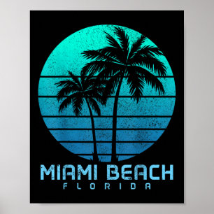 Poster Miami Beach Floride Vintage Palm Trees Beach Souve