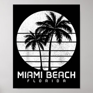 Poster Miami Beach Floride Vintage Palm Trees Beach Souve