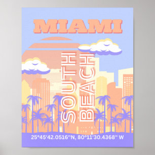 Poster Miami Beach, Miami Travel Art, Preppy Room, Pastel