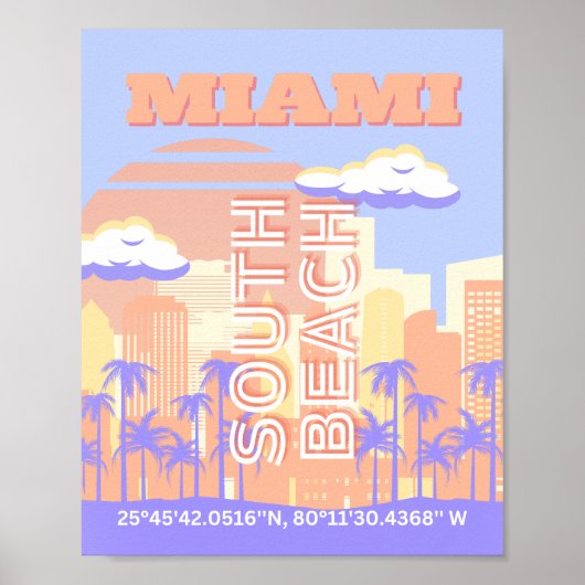 Poster Miami Beach, Miami Travel Art, Preppy Room, Pastel (Devant)