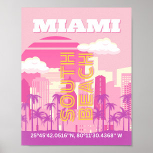 Poster Miami Beach, Miami Travel Art, Preppy Room, Rose