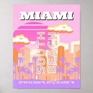 Poster Miami Beach, Miami Travel Art, Preppy Room, Rose