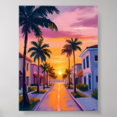 Poster Miami Beach Sunset | Ocean Florida Watercolor (Devant)