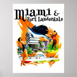Poster Miami et Fort Lauderdale, Floride, voyage vintage