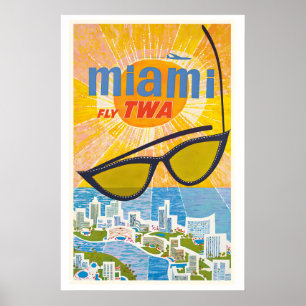 Poster Miami États-Unis Compagnie aérienne Avion Vintage