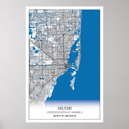 Poster Miami Florida FL États-Unis USA Travel City Map (Devant)