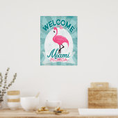 Poster Miami Florida Flamant rose rose - Voyage Vintage R (Cuisine)