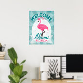 Poster Miami Florida Flamant rose rose - Voyage Vintage R (Bureau à domicile)