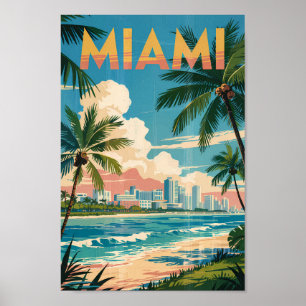 Poster Miami Florida Illustration Voyage Art Vintage