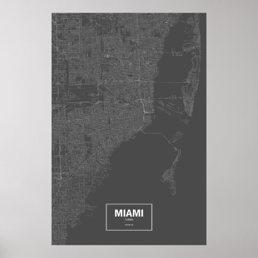 Poster Miami, Floride (blanc sur noir) (Devant)