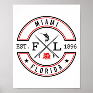 Poster Miami Floride Fl Rétro Surfeur Front de Plage Et C