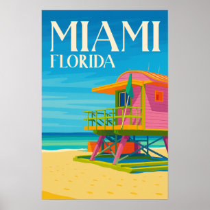 Poster Miami Floride Plage Colorée Voyage