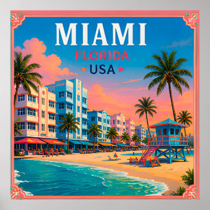 Poster 🌴 Miami Floride Plage Mémoire De South Beach 🌴