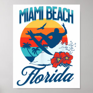 Poster Miami Floride Plage Surf Été Vacances Vintage F