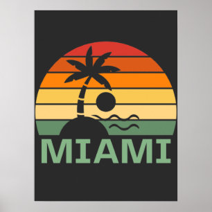 Poster Miami Floride Vintage Palm Trees Summer Beach