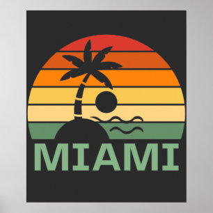 Poster Miami Floride Vintage Palm Trees Summer Beach