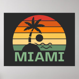 Poster Miami Floride Vintage Palm Trees Summer Beach