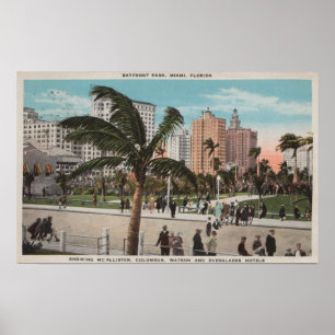 Poster Miami, la Floride - vue de parc et d'hôtels de