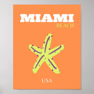 Poster Miami, Miami Beach, Floride, Preppy, Orange