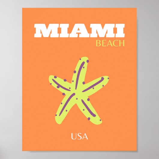 Poster Miami, Miami Beach, Floride, Preppy, Orange (Devant)