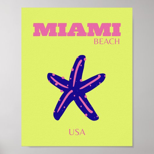 Poster Miami, Miami Beach, Travel Art, Preppy (Devant)