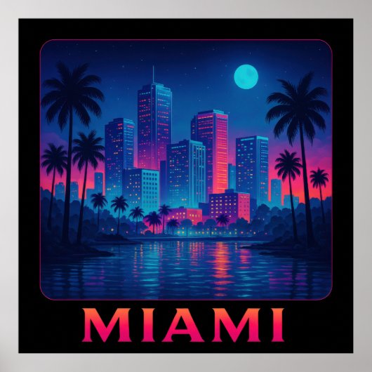 Poster Miami Moonrise - Neon Skyline (Devant)