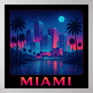 Poster Miami Moonrise - Skyline Néon