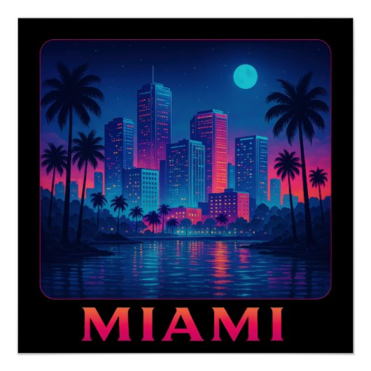 Poster Miami Moonrise - Skyline Néon (Devant)
