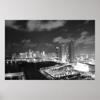 Poster Miami par nuit en noir et blanc