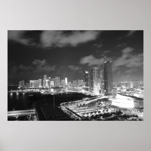 Poster Miami par nuit en noir et blanc (Devant)