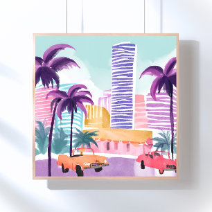 Poster Miami Pastels Peinture aquarelle désordonnée