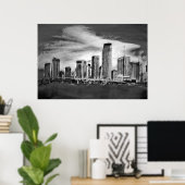 Poster Miami Skyline Charbon (Bureau à domicile)