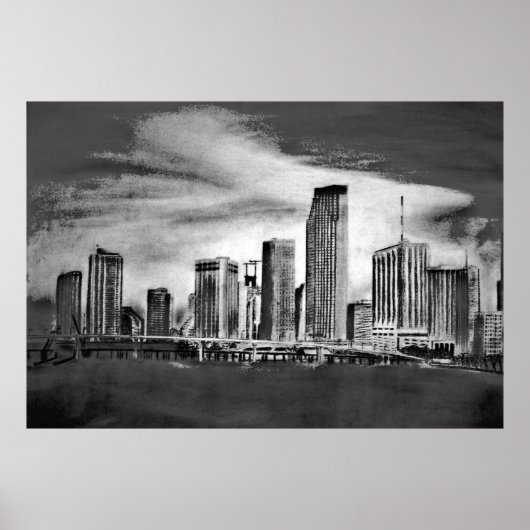 Poster Miami Skyline Charbon (Devant)