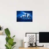 Poster Miami Skyline en bleu (Bureau à domicile)